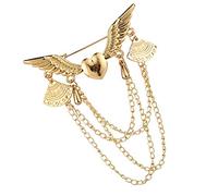 Mens Wings Chain Brooch Badge Pins Collar with Rhinestone Diamond Golden