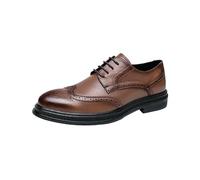 Men's Wingtip Brogue Dress Formal Shoes Genuine Leather Office Non Slip Block Heel Anti-Slip Shoe Office Pointed Toe Lace-up(Marrone,6.5 UK)