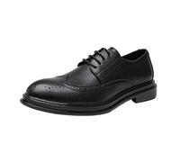 Men's Wingtip Brogue Oxford Shoes Genuine Leather Business Tuxedo Wedding Block Heel Formal Wedding Lace-up Round Toe(Negro,9 UK)