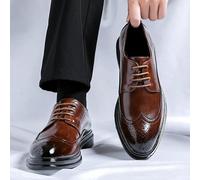 Men's Wingtip Brogue Oxford Shoes Genuine Leather Business Tuxedo Wedding Block Heel Formal Wedding Lace-up Round Toe(Marrone,7.5 UK)