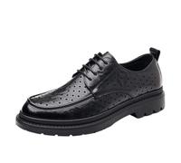 Men's Wingtip Hollow Lace Up Platform Oxfords Summer Classic Low Top Breathable Leather Shoes Formal Business Working Non Slip Footwear(Negro,8 UK)