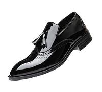 Men's Wingtip Tassel Slip On Brogue Shoes Patent Leather Casual Dress Shoes Fashion Party Loafers Shoes,Black,10 UK