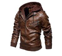 Men's Winter American Style Solid Color Pu Leather Hooded Jacket Male 2 Piece Sets Coats