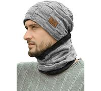 Mens Winter Beanie Hat Scarf Set Warm Fleece Lined Snow Knit Ski Cap