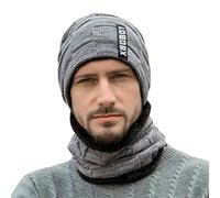 Mens Winter Beanie Hat Scarf Set Warm Thermal Knitted Hat And Circle Scarf Skull Cap Neck Warmer Beanie Cap with Thick Fleece Lined Outdoor Sports Hat Set Xmas Gift Birthday Gift