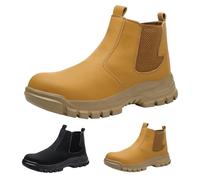 Men's Winter Boots with Steel Toe Cap, Ankle Boots to Protect Against Crushing, Non-Slip Lace-Up Boots, Slip-On Waterproof Leather Work Boots, Outdoor Leisure Boots, yellow, 9.5 UK