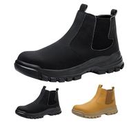 Men's Winter Boots with Steel Toe Cap, Ankle Boots to Protect Against Crushing, Non-Slip Lace-Up Boots, Slip-On Waterproof Leather Work Boots, Outdoor Leisure Boots, black, 9.5 UK