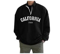 Men's Winter Casual Loose Oversize Zip Solid Stand-Up Collar Hoodie Pullover Coat Top, black, L