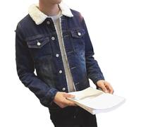 Men's Winter Casual Thick Warm Denim Jacket with Pockets Vintage Padded Quilted Slim Hooded Jacket Warm Plush Lined Parker Coat (Dark Blue,XXL)