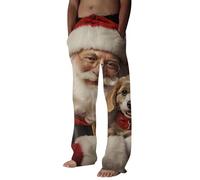 Men's Winter Christmas Trousers Casual Trousers Printed Comfortable Soft Festive Casual Trousers Without Cord Elastic, Red (watermelon red), XL