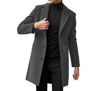 Men's Winter Coat Long Elegant Winter Coat Business Jackets Warm Men's Jacket Transition Trench Coats with Side Pockets Long Jacket Men Plain Fall Coats for Evening Wear (Q-Dark Gray, L)
