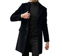 Mens Winter Coats Long Warm Jacket, Mens Jackets Smart Casual Blazer Regular Fit Ulster Coat 3/4 Long Trench Coat Solid Color Lounge Jacket Single Breasted Button Thermal Jacket Multi-Pocketed Blazer