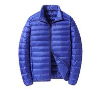 Mens Winter Coats Long Warm Jacket, Short And Lightweight Down Stand Up Collar Hooded Couple's Style Middle And Young Thin Down Plus Size (Blue, L)