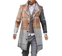 Men'S Winter Coats,Mens Autumn And Winter 3D Digital Printed Woolen Lapel Plaid Coat Jacket Medium And Long Coat