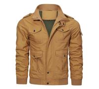 Men's Winter Cotton Military Jacket Multi Pockets Stand Collar Cargo Coat Lightweight Field Jacket Outwear Transition Jacket Men's Stand-Up Collar Outdoor Jacket Windproof with Many Pockets, O khaki