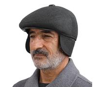 Men's Winter Flat Cap with Ear Flaps Wool Blend Warm Newsboy Ivy Hat Derby Tweed Irish Caps Peaked Cabbie Gatsby Beret Hat Driving Cap UK Grandad Hat Men Outdoor Hunting Golf Winter Hat,Grey M