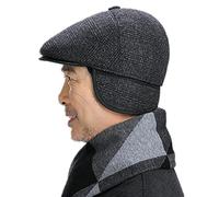 Mens Winter Flat Caps Newsboy Hat Beret Middle Hat Thicker Warm Casual Autumn and Winter Peaked Cap Retro Duckbill Cap Driving Hat with Windproof Foldable Ear Flaps for Boy Grandad Aged and Elderly