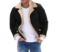 Men's Winter Fleece Jackets Stylish Lapel Neck Button Down Thick Warm Jackets Casual Loose Going Out Coats with Pockets (A-Black, L)