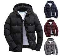 Men's Winter Full Zipper Hooded Down Jackets Solid Color Casual Fashion Thick Puffer Coats Windproof Waterproof Warm Insulated Outdoor Cotton Tops (Black, XXXXXXL)