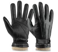 Mens Winter Gloves: Sheepskin Full Touchscreen Gloves Warm Wool Lined Leather Gloves Thermal Gifts for Dad or Husband Driving, Black, XL