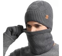 Men's Winter Hat Scarf Gloves Set - Thick Fleece Lined Beanie Neck Warmer and Gloves for Outdoor Cold Weather Gift for Men 3 Piece Set