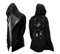 Men's Winter Hooded Coat Viking Jacket 3/4 Length Cosplay Vintage Warm Jacket Ninja Style Cardigan Long Anti-Social Medieval Costume Large Size Windproof Hoodie Sweatshirt Streetwear, 09-black, S
