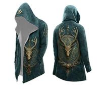 Men's Winter Hooded Coat Viking Men's Jacket 3/4 Length Cosplay Vintage Warm Jacket Ninja Style Long Cardigan Anti-Social Medieval Costume Large Size Windproof Hoodie Sweatshirt Streetwear, 18-Green