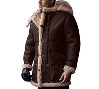 Mens Winter Jacket Coat Overweight Faux Suede Leather Sheepskin Shearling Outwear Overcoat Thermal Trench Coat Jacket