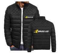 Men's Winter Jackets for Bruce Lee Lightweight Insulated Packable Cotton Coat Full Zip Warm Short Padded Outerwear for Men,Black-M