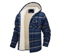 Mens Winter Jackets Mens Warm Shacket Fleece Lined Checked Sherpa Jacket Plaid Lumberjack Coat For Winter Windproof Soft Touch Outerwear Casual Smart Urban Style Men Coats Men's Fleece Tops Navy XL