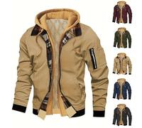 Men's Winter Jackets Windproof Warm Down Jackets Fake Two Piece Spliced Puffer Coats Plaid Interrior Warm Workwear Style Plus Size Casual Padded Outdoor Coat Thermal Parka with Multiple Pockets