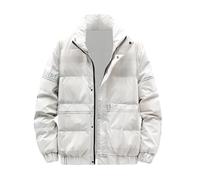 Mens Winter Jackets with Hood - Down Coat Trend Short Handsome Fashion Light Bright Color Checkered Thick Coat (White, M)