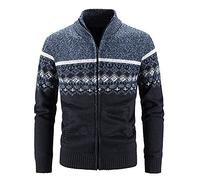 Men'S Winter Knit Cardigan, Men'S Zip-Up Fleece-Lined Sweater, Men'S Warm Fair Isle Pattern Jacket, Men'S Thick Thermal Knitted Outerwear, Men'S Cozy Full-Zip Cardigan,Men'S Cold-Weather Cardigan