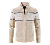 Men'S Winter Knit Cardigan, Men'S Zip-Up Fleece-Lined Sweater, Men'S Warm Fair Isle Pattern Jacket, Men'S Thick Thermal Knitted Outerwear, Men'S Cozy Full-Zip Cardigan,Men'S Cold-Weather Cardigan