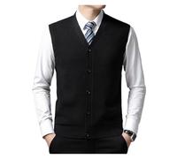 Men's Winter Knit Sweater Vest Young Men's Solid Color All-in-one Wool Vest Cardigan Top Men's Wear(Black,2XL)