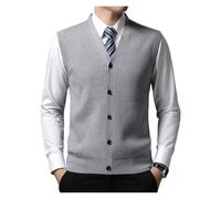 Men's Winter Knit Sweater Vest Young Men's Solid Color All-in-one Wool Vest Cardigan Top Men's Wear(Clear ash,L)