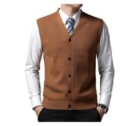 Men's Winter Knit Sweater Vest Young Men's Solid Color All-in-one Wool Vest Cardigan Top Men's Wear(Dark Brown,3XL)