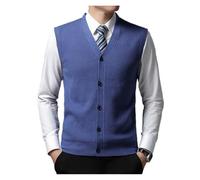 Men's Winter Knit Sweater Vest Young Men's Solid Color All-in-one Wool Vest Cardigan Top Men's Wear(Sapphire,XL)