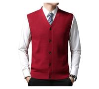 Men's Winter Knit Sweater Vest Young Men's Solid Color All-in-one Wool Vest Cardigan Top Men's Wear(Wine red,M)