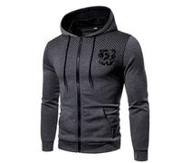 Men's Winter Leisure Warm Coat Sport Dragon Print Polka Zip Pocket with Hood Warm Pocket Pullover Top, darkgray, 3XL
