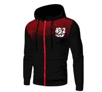 Men's Winter Leisure Warm Coat Sport Dragon Print Polka Zip Pocket with Hood Warm Pocket Pullover Top, black, XL