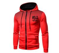 Men's Winter Leisure Warm Coat Sport Dragon Print Polka Zip Pocket with Hood Warm Pocket Pullover Top, red, XL