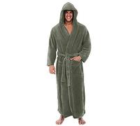 Men's Winter Lengthened Plush Shawl Bathrobe Fleece Dressing Gown Fluffy Bath Robe Housecoat Full Long Sleepwear Night Robe Lengthened Long Sleeved Robe Coat Green