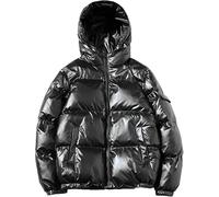 Men's Winter Loose Glossy Warm Hooded Down Jacket Long Sleeve Zipper Quilted Down Jacket Ultra Lightweight Hooded Down Jacket (Black,M)