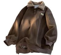 Men's Winter Oversized Padded Corduroy Button Down Sweatshirt Pullover Warm Crash Polo Hoodie Pullover Corduroy Winter Shirt Long Sleeve T-Shirt (Brown,M)
