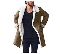 Men's Winter Parka Lined Warm Slim Fit Winter Jackets Coats Men Outdoor Fleece Lining Large Sizes Lapel Trench Coat Plush Fashion Leisure Parkas Coat Long Winter Coat Made of Faux Fur, khaki, L