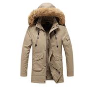 Men's Winter Parka with Hood - Hiking Jacket Men's Lightweight Warm Winter Jacket Lined Loose Winter Jacket Medium Length Fashionable Transition Jacket with Zip Comfortable Leisure Jacket