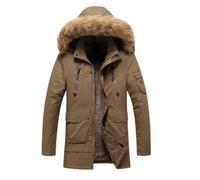 Men's Winter Parka with Hood - Hiking Jacket Men's Lightweight Warm Winter Jacket Lined Loose Winter Jacket Medium Length Fashionable Transition Jacket with Zip Comfortable Leisure Jacket