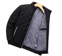 Men's Winter Plush Fleece Lined Casual Jacket with Diamond Pattern Stitch and Stand Collar for Outdoor Comfort (3XL Black)