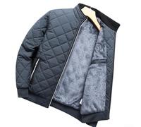 Men's Winter Plush Fleece Lined Casual Jacket with Diamond Pattern Stitch and Stand Collar for Outdoor Comfort (3XL Grey)